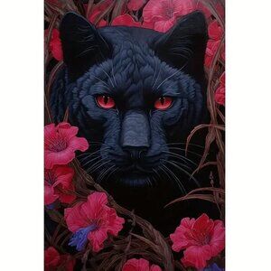BOGO 5D Diamond Rhinestone Mosaic Red Eyed Black Panther  Art DIY Craft Set